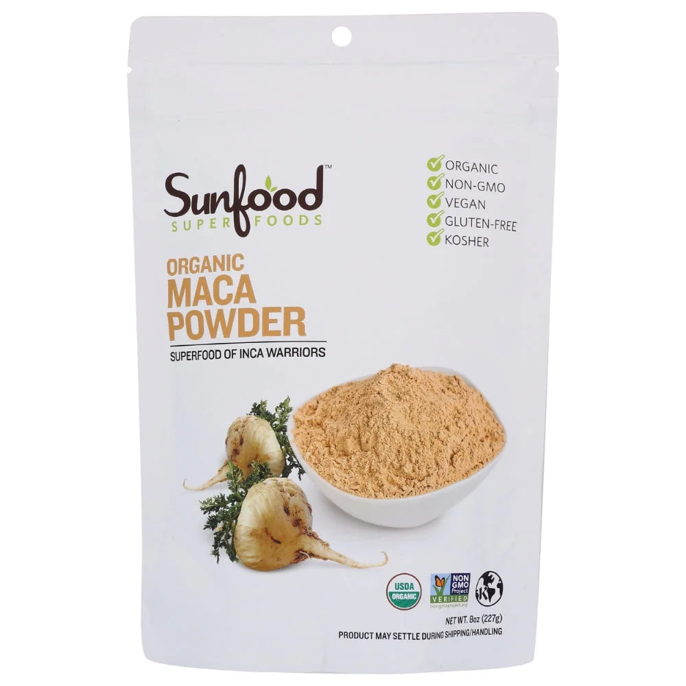 Sunfood Superfoods Raw Maca Root Organic Superfood Powder with Vitamin B1, 8 Oz