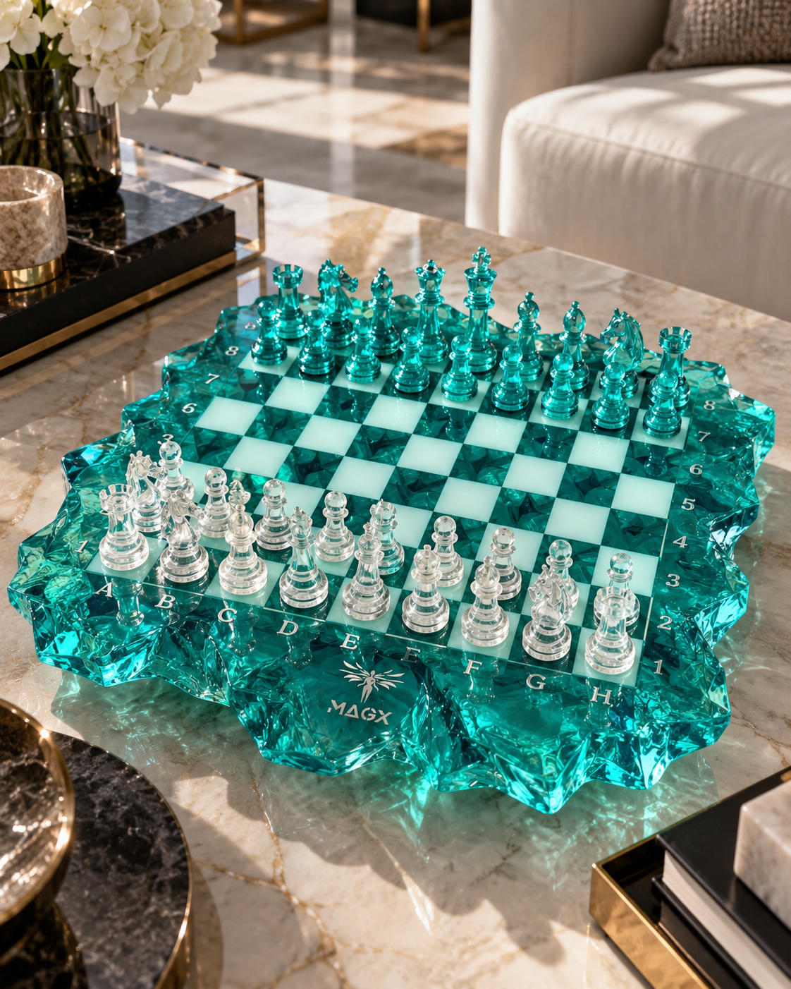 Turquoise Tide — Sculptural Resin Chess Set, Made to Order by MAGX