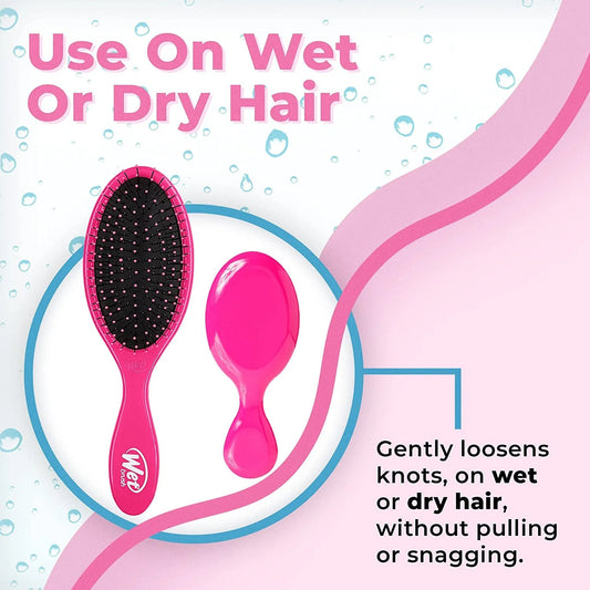 Wet Brush Detangling Hair Brush Set, Original Detangler & Mini Combo, Pink - Ultra-Soft IntelliFlex Bristles, Glide Through Tangles With Ease For All Hair Types - Pain-Free For Women, Men