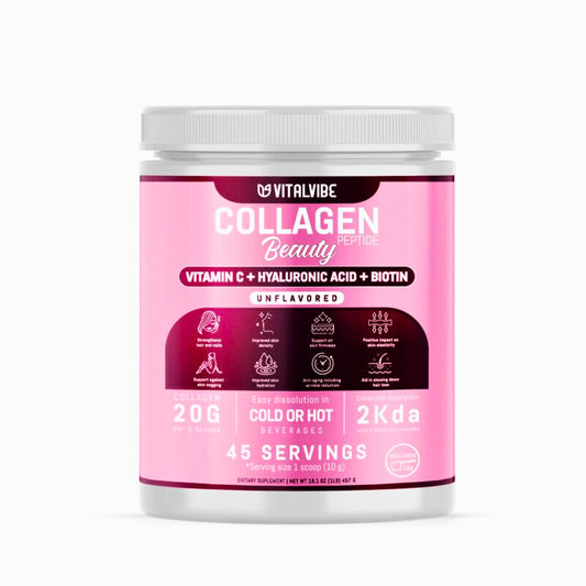 VitalVibe Hydrolyzed Bovine Collagen Powder – 45 Servings – With Vitamin C, Hyaluronic Acid & Biotin – Supports Healthy Skin, Hair, Nails & Joints – Grass-Fed, Unflavored (Copia)