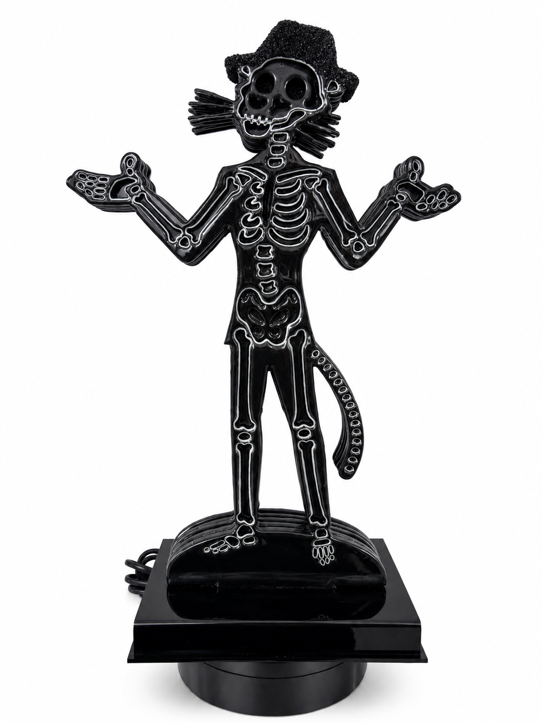 Rotating Resin Sculpture, Panther and Skeleton — Between Life and Death I Black, One of One by Mónica Garcés