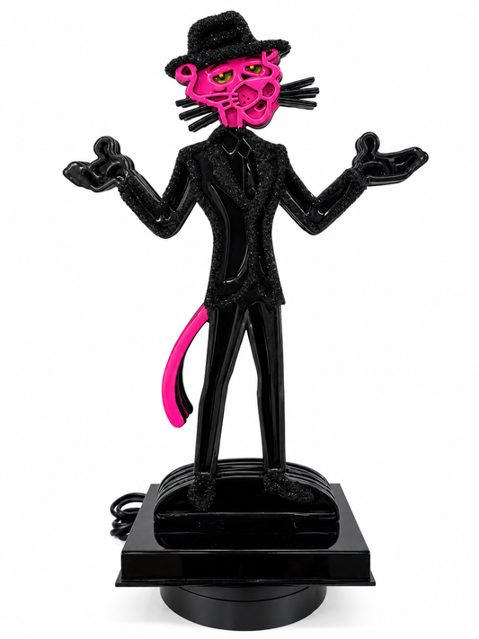 Rotating Resin Sculpture, Panther and Skeleton — Between Life and Death I Black, One of One by Mónica Garcés