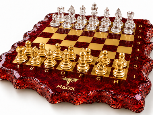 Red Tide — Luxury Sculptural Resin Chess Set, Handmade Functional Art by MAGX