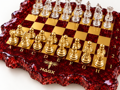 Red Tide — Luxury Sculptural Resin Chess Set, Handmade Functional Art by MAGX