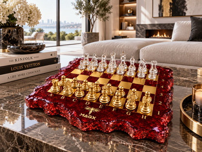 Red Tide — Luxury Sculptural Resin Chess Set, Handmade Functional Art by MAGX