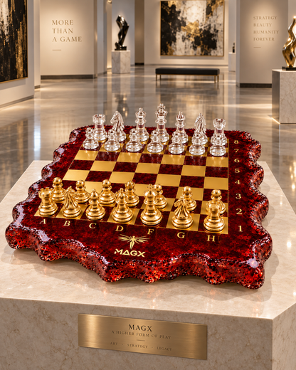 Red Tide — Luxury Sculptural Resin Chess Set, Handmade Functional Art by MAGX