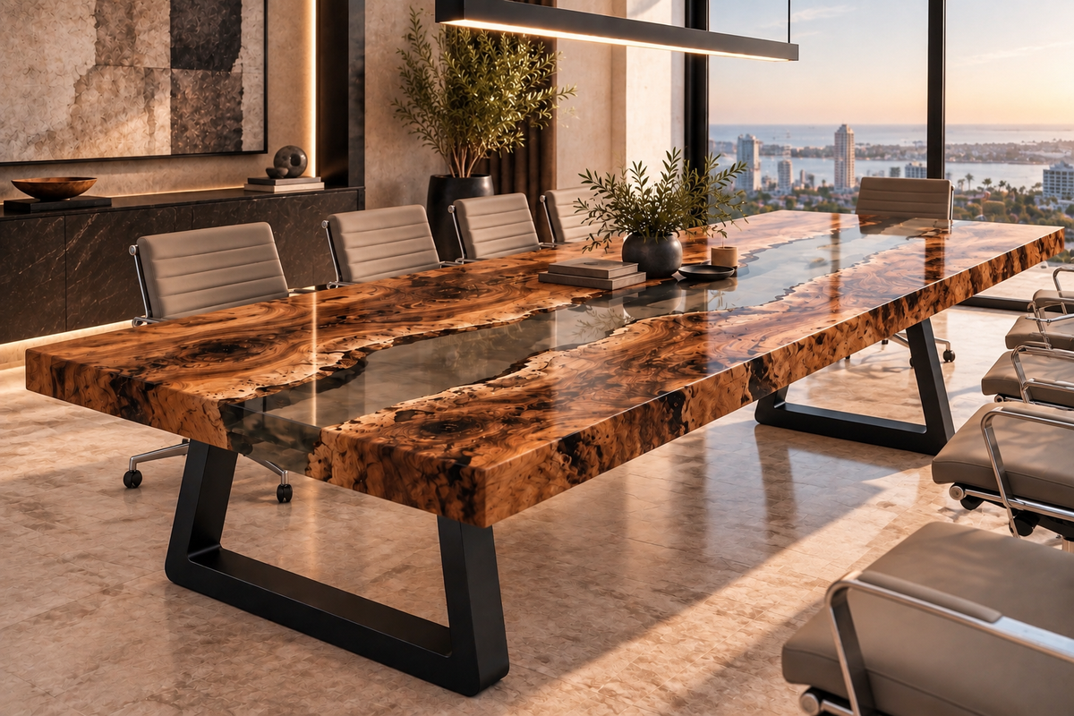Black Olive live edge smoked epoxy dining and conference table — MAGX Aura