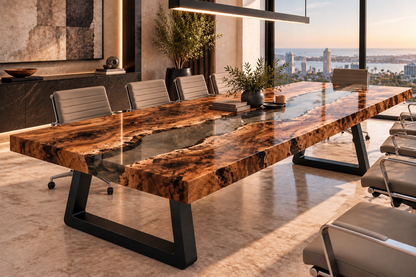 Black Olive live edge smoked epoxy dining and conference table — MAGX Aura
