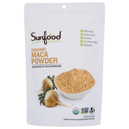 Sunfood Superfoods Raw Maca Root Organic Superfood Powder with Vitamin B1, 8 Oz