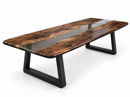 Full view of Black Olive live edge epoxy dining table.