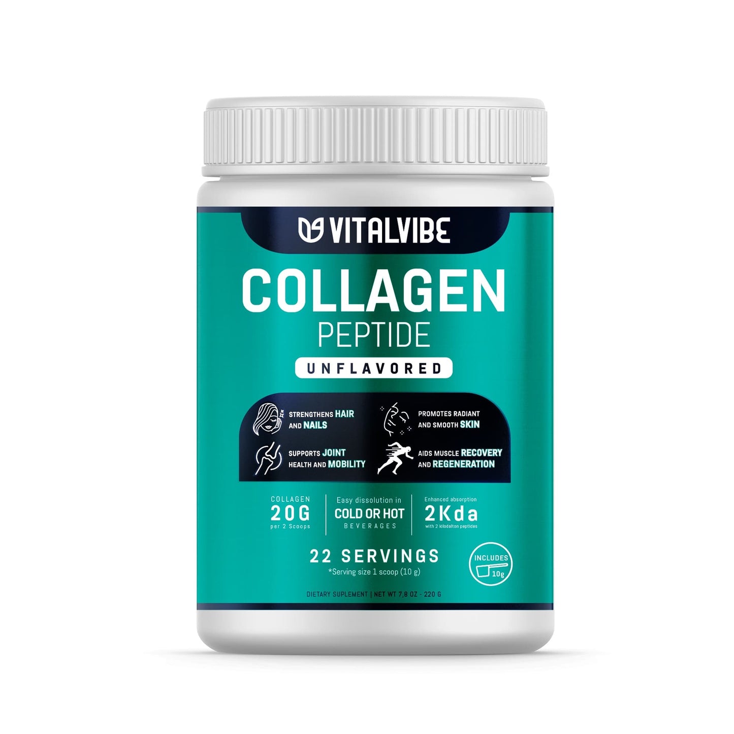 VitalVibe Collagen Peptides Powder – 22 Servings – Unflavored, Grass-Fed, Hydrolyzed – Supports Skin, Hair, Nails, Joints & Muscles – Fast Absorption – 100% Pure Collagen Supplement (Copia)