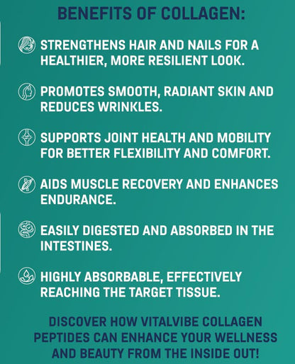Bovine Collagen Peptides - 20 g per serving - Skin, hair, nails, joints, and muscles - 45 servings - VitalVibe (Copia)