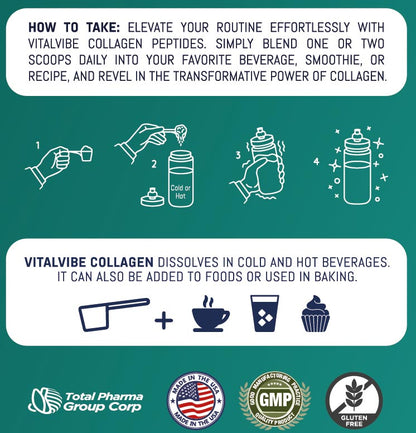 Bovine Collagen Peptides - 20 g per serving - Skin, hair, nails, joints, and muscles - 45 servings - VitalVibe (Copia)